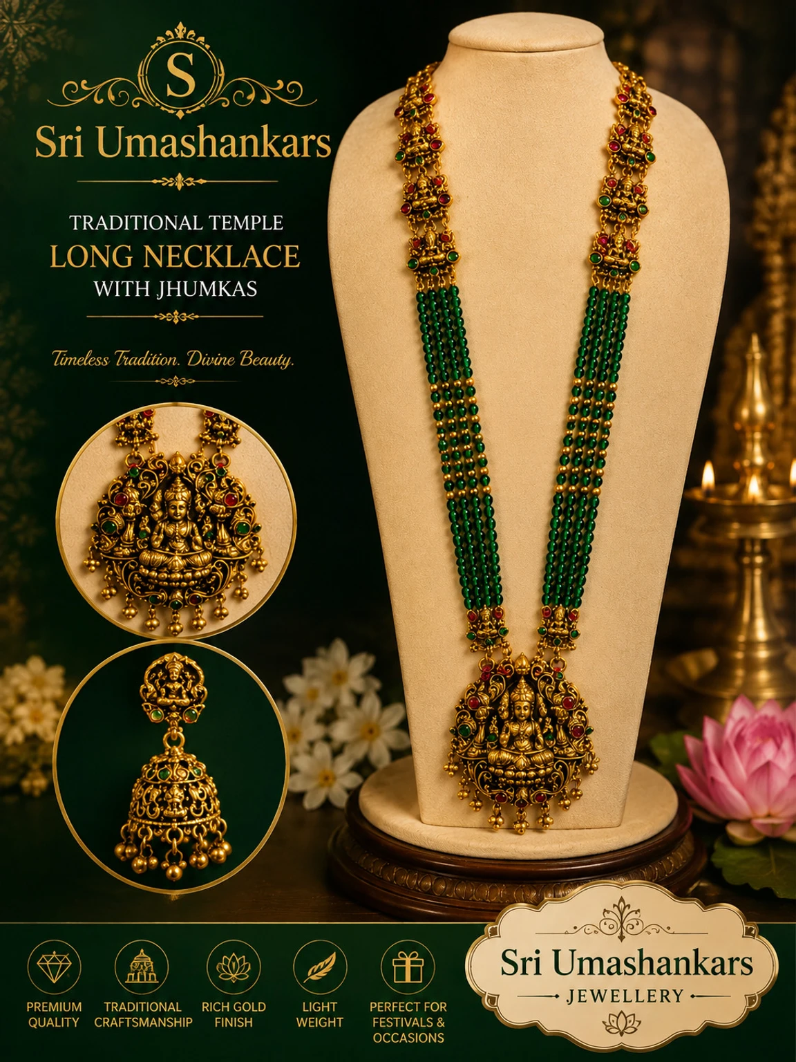 Sri Umashankars Crystal Gold, Green Jewel Set (Pack of 1)