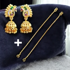 A to B Guarantee Gold Covering Guarantee Peacock Earrings with Mattal for Womens Copper Clip-on Earring