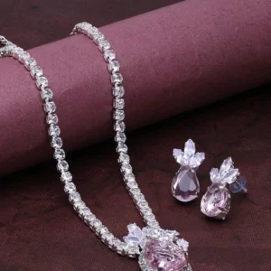 SAIYONI Alloy Silver Pink Jewel Set (Pack of 3)