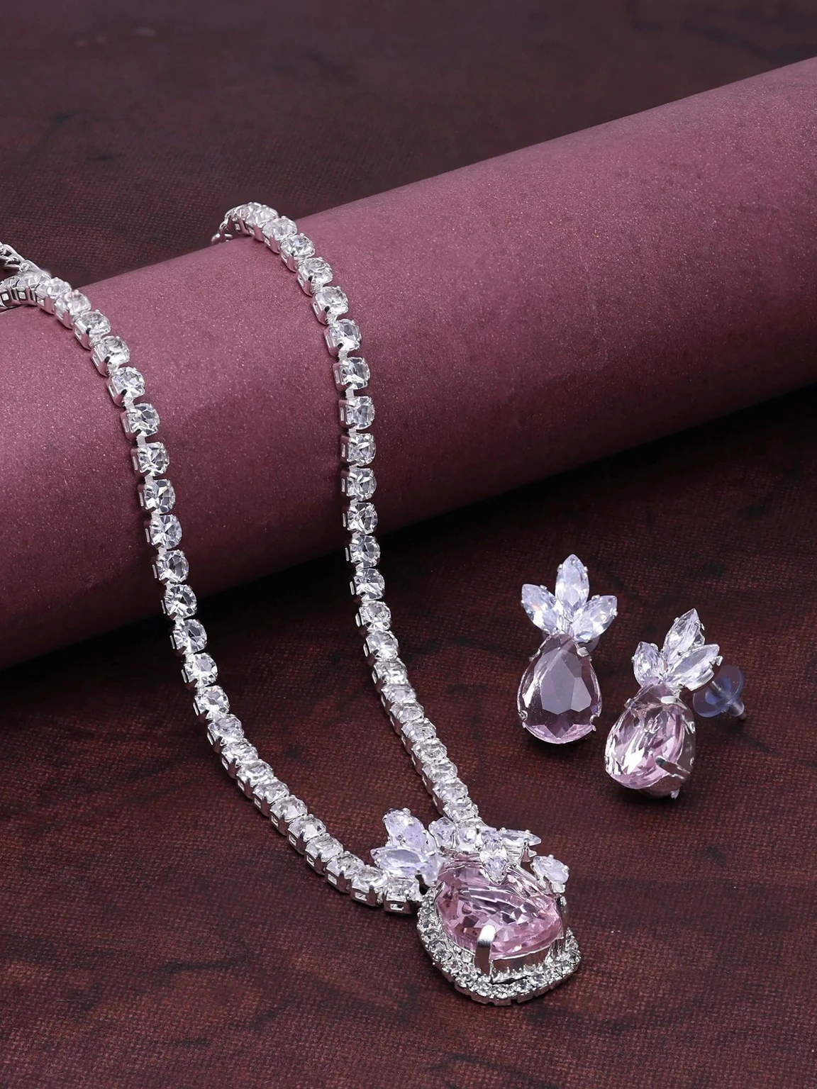 SAIYONI Alloy Silver Pink Jewel Set (Pack of 3)